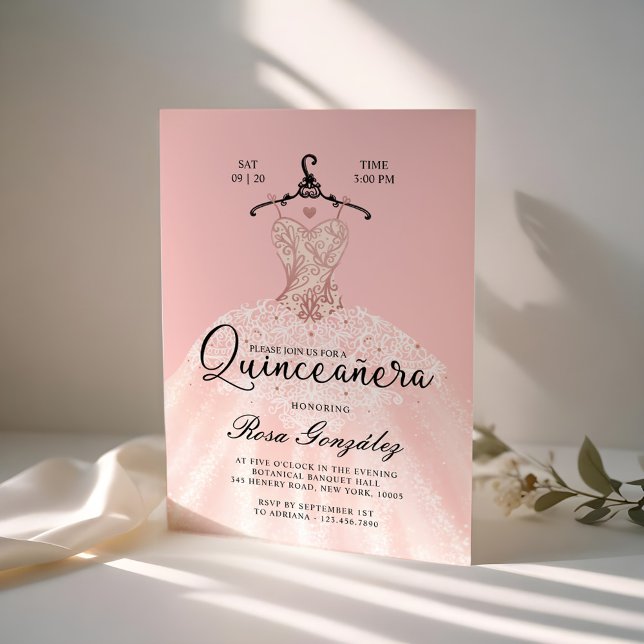 Rosa Rosa Roya Roya Rosa Rosa Rosa Rosa Rosa Einladung (Blush Pink Quinceañera Roya Gown Blush Pink Invitation)