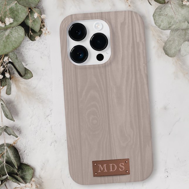 Rosa Rosa Rustikales, gewaschenes Holzkörnchen Case-Mate iPhone Hülle (A blush pink wash wood look phone case with space for your initials)