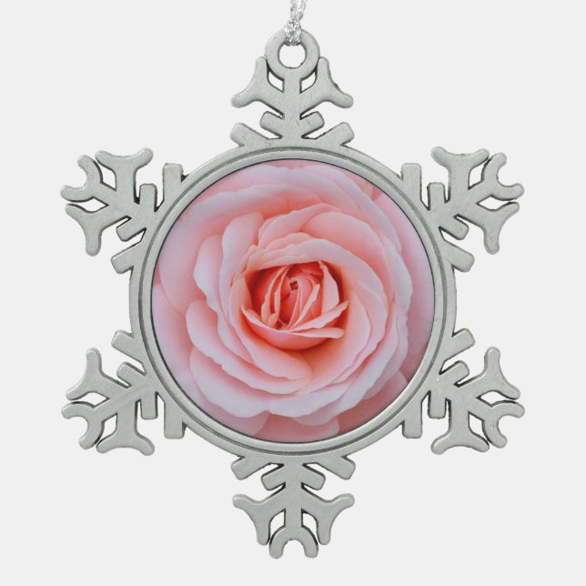 Rosa Rosa Schneeflocken Zinn-Ornament (Vorderseite)