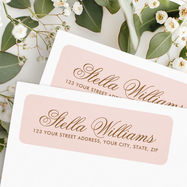 Rosa-Rosa-Schriftenadresse (Romantic blush pink calligraphy script address label)