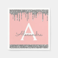 Rosa Rosa Silberne Glitzer Monogram Geburtstag