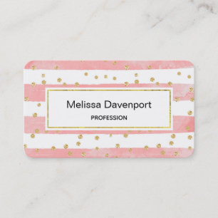 Rosa Rosa Streifen mit Imitaten Gold Confetti Visitenkarte
