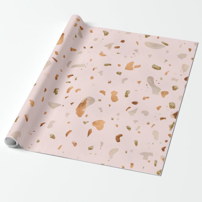 Rosa Rosa Terrazzo mit goldfarbenen Kupfer-Spots Geschenkpapier (Ungerollt)
