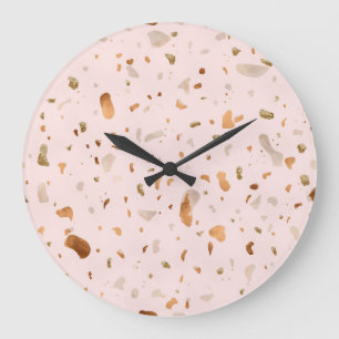 Rosa Rosa Terrazzo mit goldfarbenen Kupfer-Spots Große Wanduhr