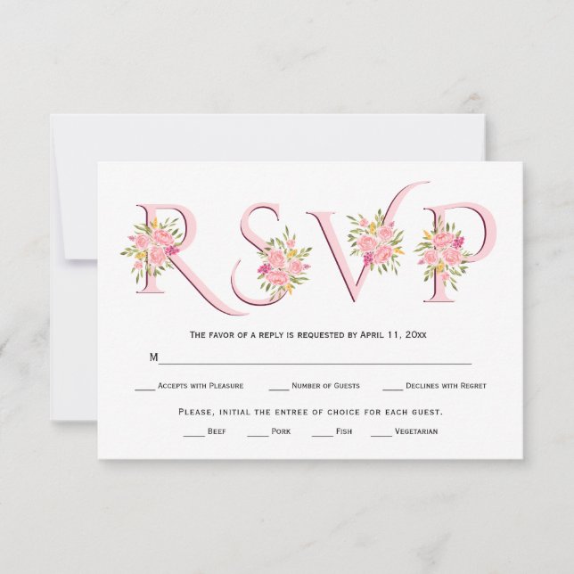 Rosa rosa Typografie und rosa Rosen - RSVP-Karte RSVP Karte (Vorderseite)