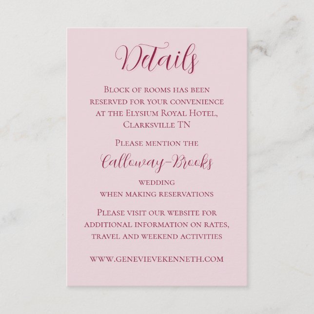 Rosa-Rosa- und Crimson-Rote Hochzeitskarte Begleitkarte (Vorderseite)