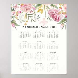 Rosa Rosa und Imitate Gold Blume   Kalender 2018 Poster