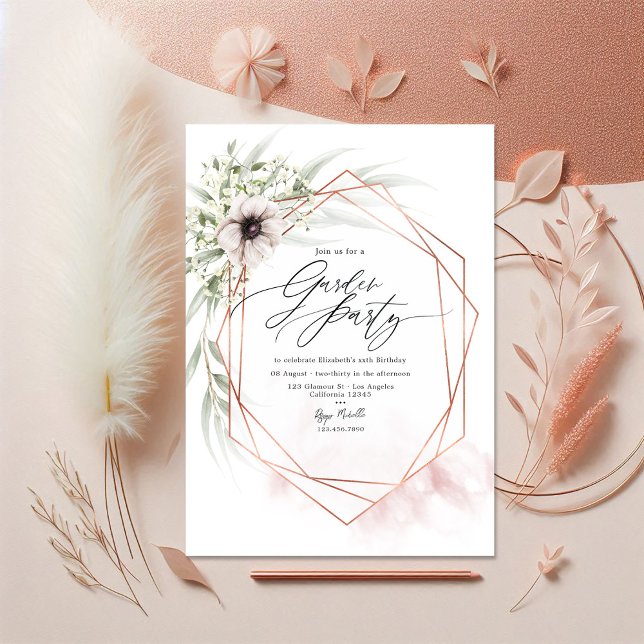 Rosa Rosa und Rose Goldenes Party Einladung (Blush Pink and Rose Gold Geometric Garden Party Invitation)