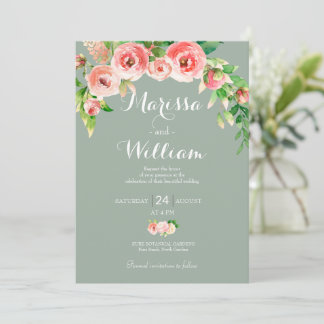Rosa Rosa und Sage Elegante Einladung zur Hochzeit