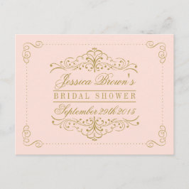 Rosa Rosa Verziertes Swirl Brautparty Rezept Einladungspostkarte