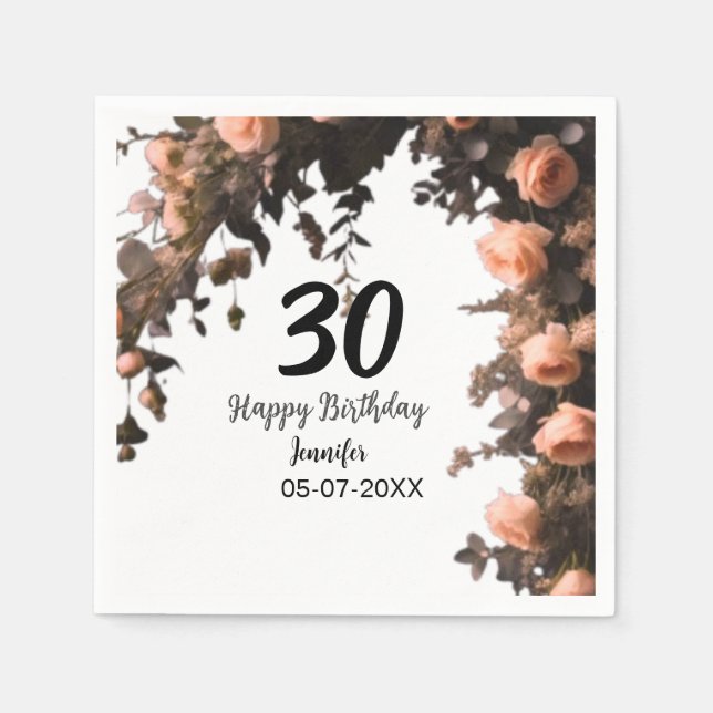 Rosa rosa Vintage Blume moderne 30. Geburtstag Serviette (Vorderseite)