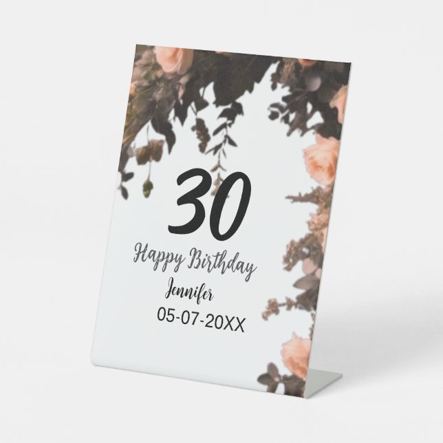 Rosa rosa Vintage Blume moderne 30. Geburtstag Sockelschild (Vorderseite)