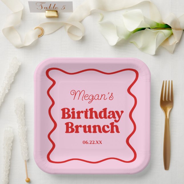 Rosa Rosa Wavy Border Birthday Brunch Party Pappteller (Hochzeit)