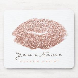 Rosa Rosa Weiß Glitzer Name Makeup Lippen Kiss Mousepad