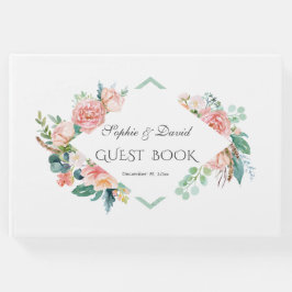 Rosa Rosa Weiße Blume Grüne Rahmen Hochzeit Gästebuch
