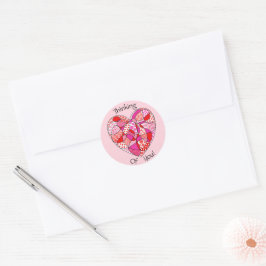 Rosa Rosa Weißes Doodmuster Herz Rundsticker Runder Aufkleber