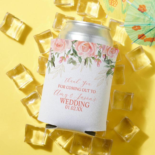 Rosa Rosas Floral Botanische Hochzeit Braun Dosenkühler (In Situ Sommer)