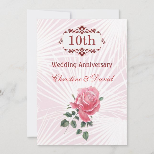 Rosa Rose 10. Hochzeitstag Einladung (Vorderseite)