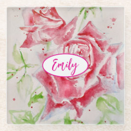 Rosa Rose Aquarell Blume Florenz Glasuntersetzer