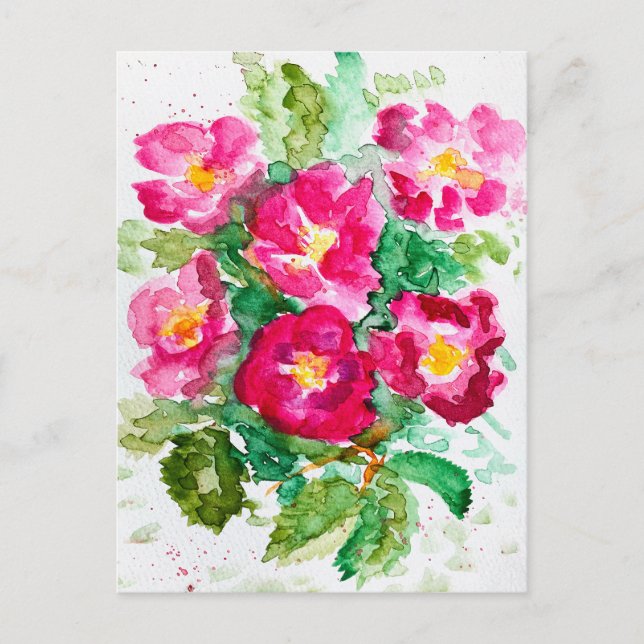 Rosa Rose Aquarell Blumenstrauß Feiertagspostkarte (Vorderseite)