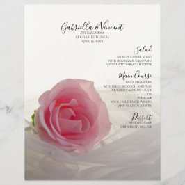 Rosa Rose auf der Speisekarte für weiße Hochzeiten