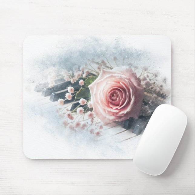 Rosa Rose auf Klaviertasten Mousepad (Mit Mouse)