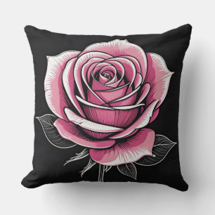 Rosa Rose auf schwarz Kissen