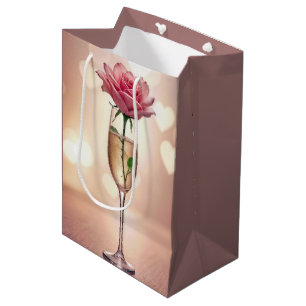 Rosa Rose aus Champagnerflöte zum Jubiläum Mittlere Geschenktüte