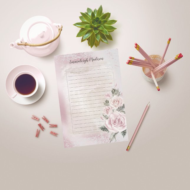 Rosa Rose aus der Blüte Elegant Lined Personalisie Post-it Klebezettel (Von Creator hochgeladen)