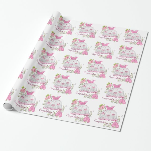 Rosa Rose Baby Dusche Geschenkpapier (Ungerollt)