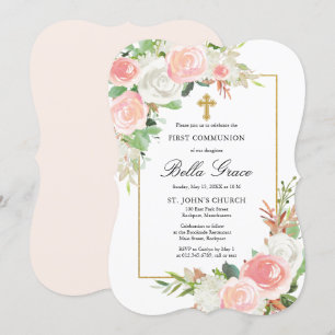 Rosa Rose Bläschen Erste Heilige Kommune Einladung