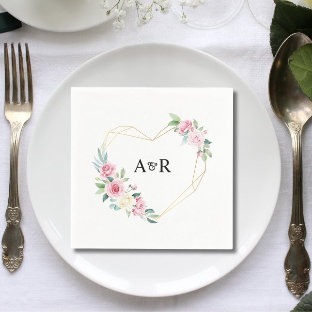 Rosa Rose Bläserne goldenes Herz in Form von Rahme Serviette (Von Creator hochgeladen)