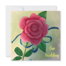 Rosa Rose Blauer Ribbon Wasserfarbe Hochzeit lädt 