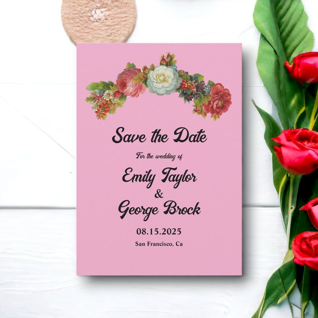 Rosa Rose Bloral Elegante Hochzeit Save The Date (Von Creator hochgeladen)