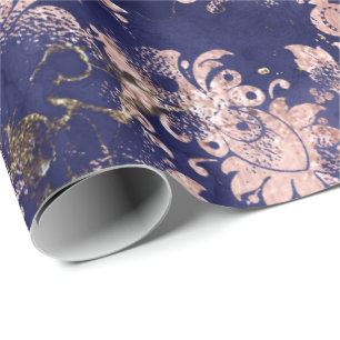 Rosa Rose Blue Navy Blume Grungy Hütte Shabby Geschenkpapier