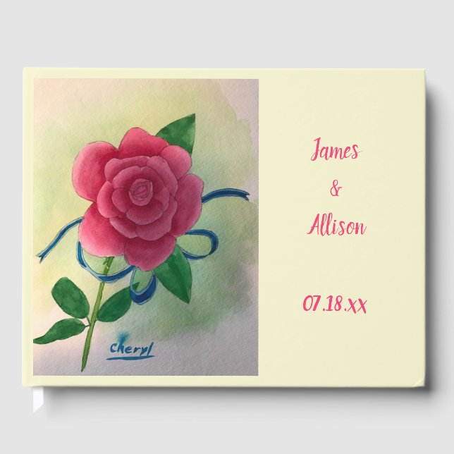 Rosa Rose Blue Ribbon Wedbook Gästebuch (Vorderseite)