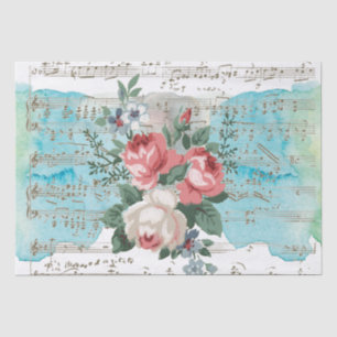 Rosa Rose Blue Watercolor Sheet Music Vintag Seidenpapier