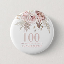 Rosa Rose Blume 100. Geburtstagsparty Button