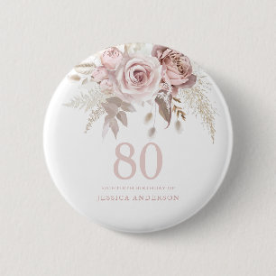 Rosa Rose Blume 80. Geburtstagsparty Button