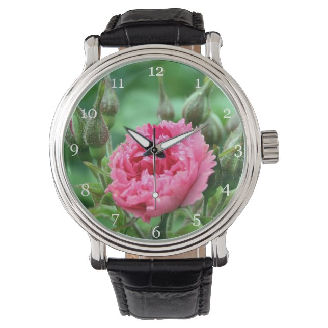 Rosa Rose Blume Armbanduhr (Vorderseite)