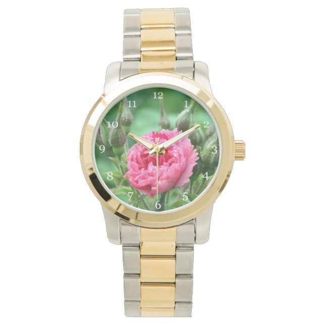 Rosa Rose Blume Armbanduhr (Vorderseite)