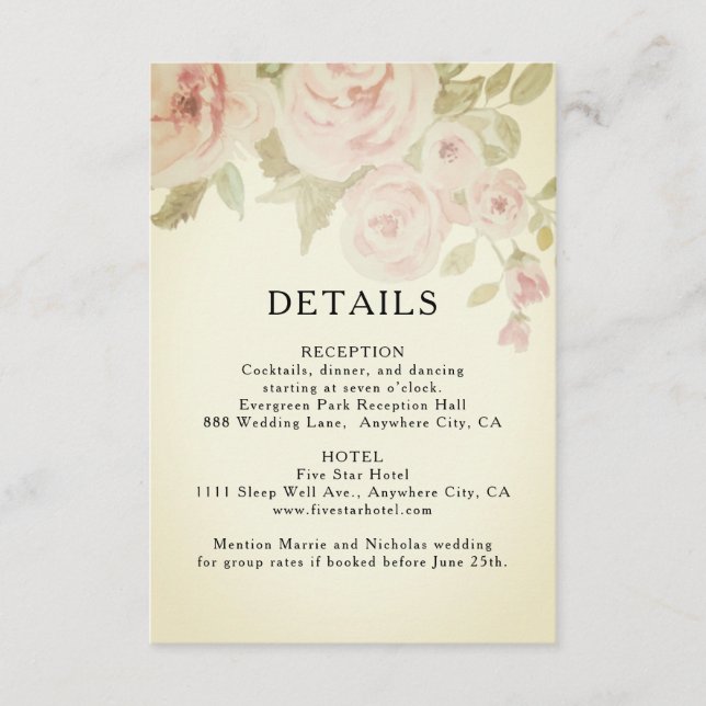 Rosa Rose Blumenfarbe Vintage Details Begleitkarte (Vorderseite)