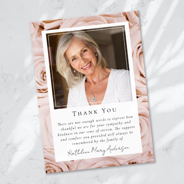 Rosa Rose Blumengeflecht Foto Beerdigung Beerdigun Dankeskarte (Von Creator hochgeladen)