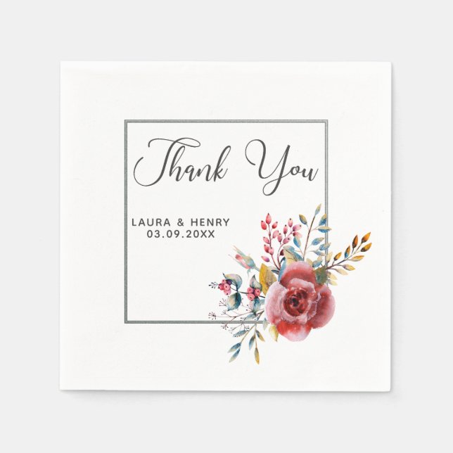 Rosa Rose Blumengestelle Hochzeitspapier Napkin Serviette (Vorderseite)