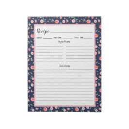 Rosa Rose Blumenmuster Blaue Muster Rezept Notizblock