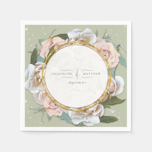 Rosa Rose Blumenstrauß Kunst Imitate Gold Serviette (Vorderseite)