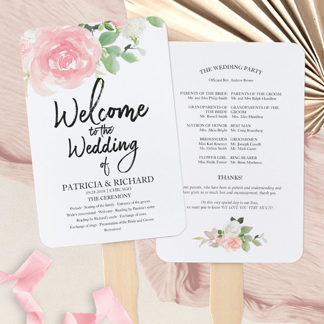 Rosa Rose Blumenwasser Hochzeitsprogramm Fächer (Von Creator hochgeladen)