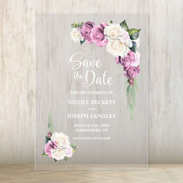 Rosa-Rose-BlumenWedding Save the Date Acryleinladungen (Von Creator hochgeladen)