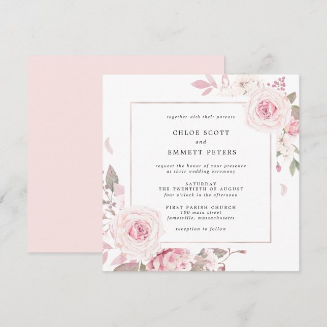 Rosa-Rose-Blumenzelt Einladung (Vorne/Hinten)