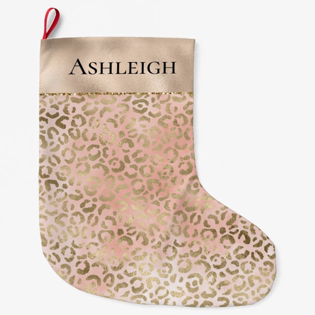 Rosa Rose Blush Gold Leopard Tierbezeichnung   Großer Weihnachtsstrumpf (Vorderseite)